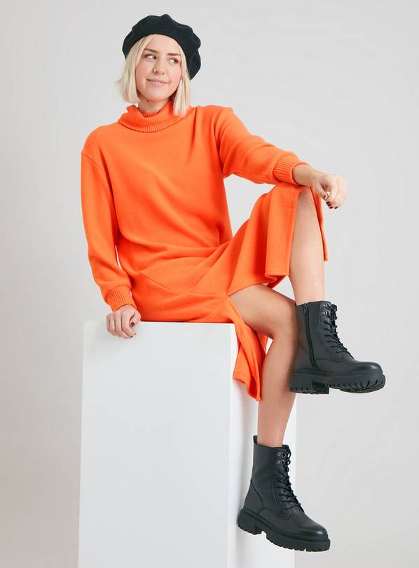 Orange High Neck Soft Touch Jumper Dress - 8
